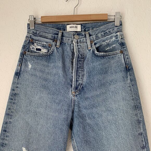 Agolde Jeans 90s Mid Rise Loose Sz 23 Light Wash Denim Button Fly Grunge Street - Picture 4 of 13